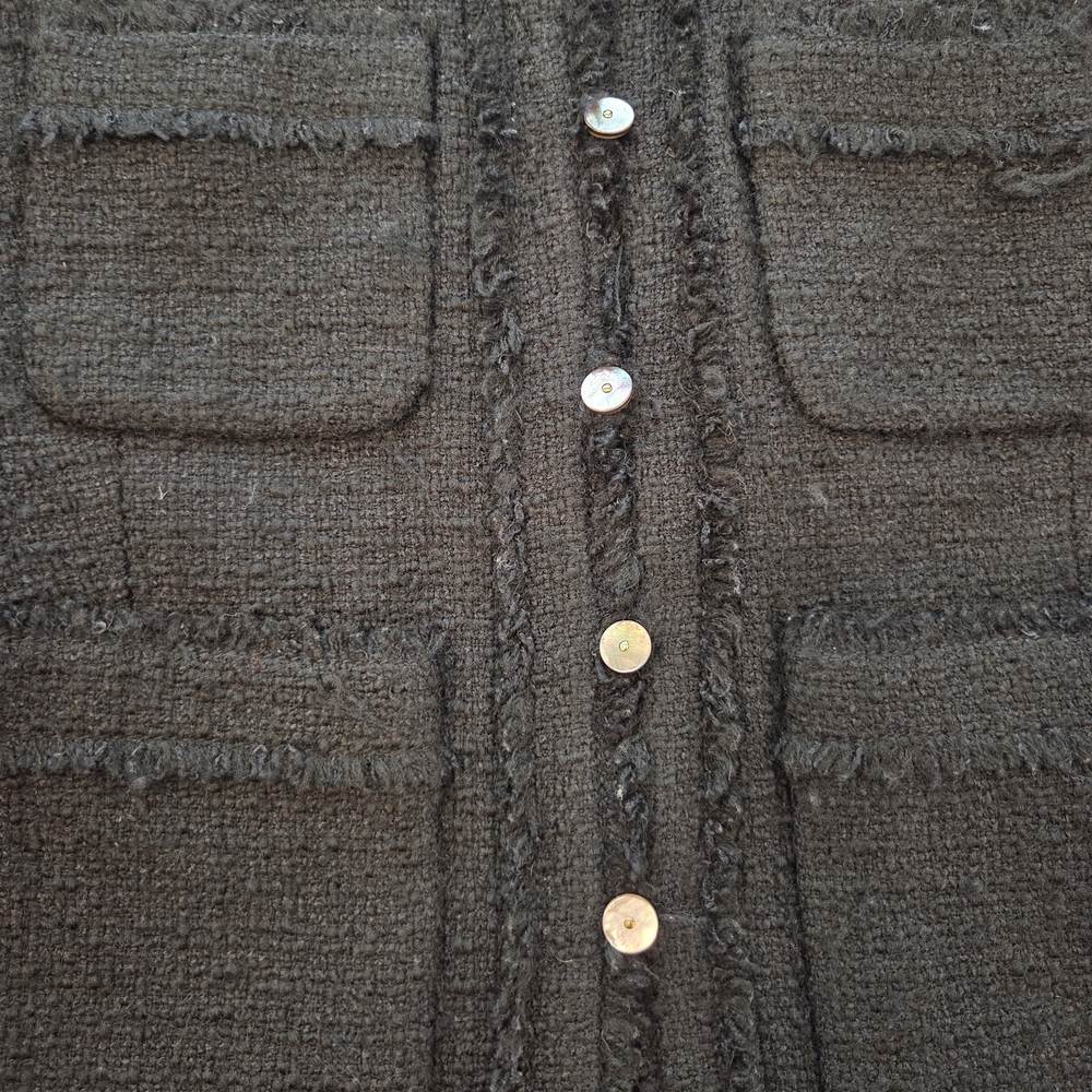 Vintage J.Crew Fringe Tweed Lady Jacket Black Bouclé | Size 6 - Picture 8 of 10